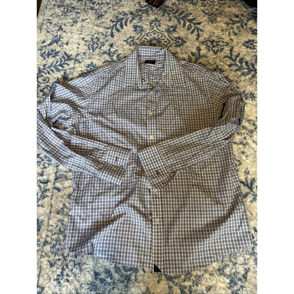 UNTUCKit Shirt Mens XL Blue White Blue Plaid Long Sleeve Wrinkle Free Slim Fit